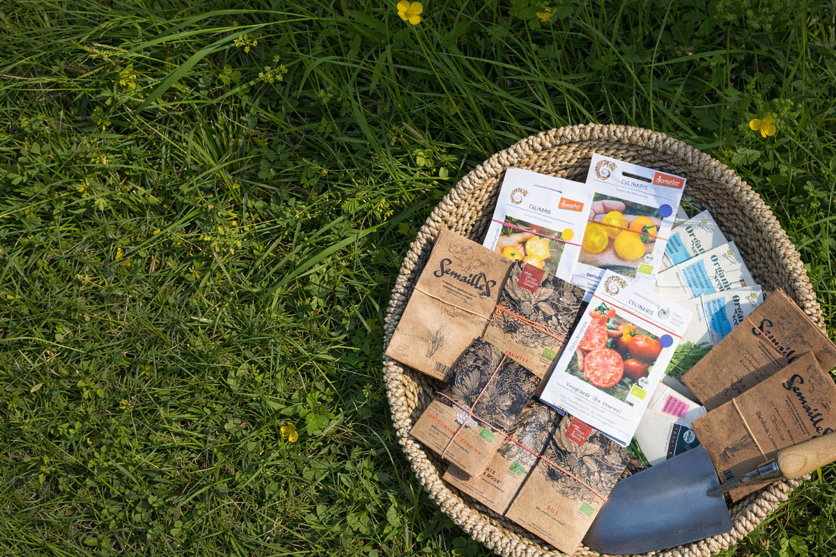 Mand met biologisch moestuinzad