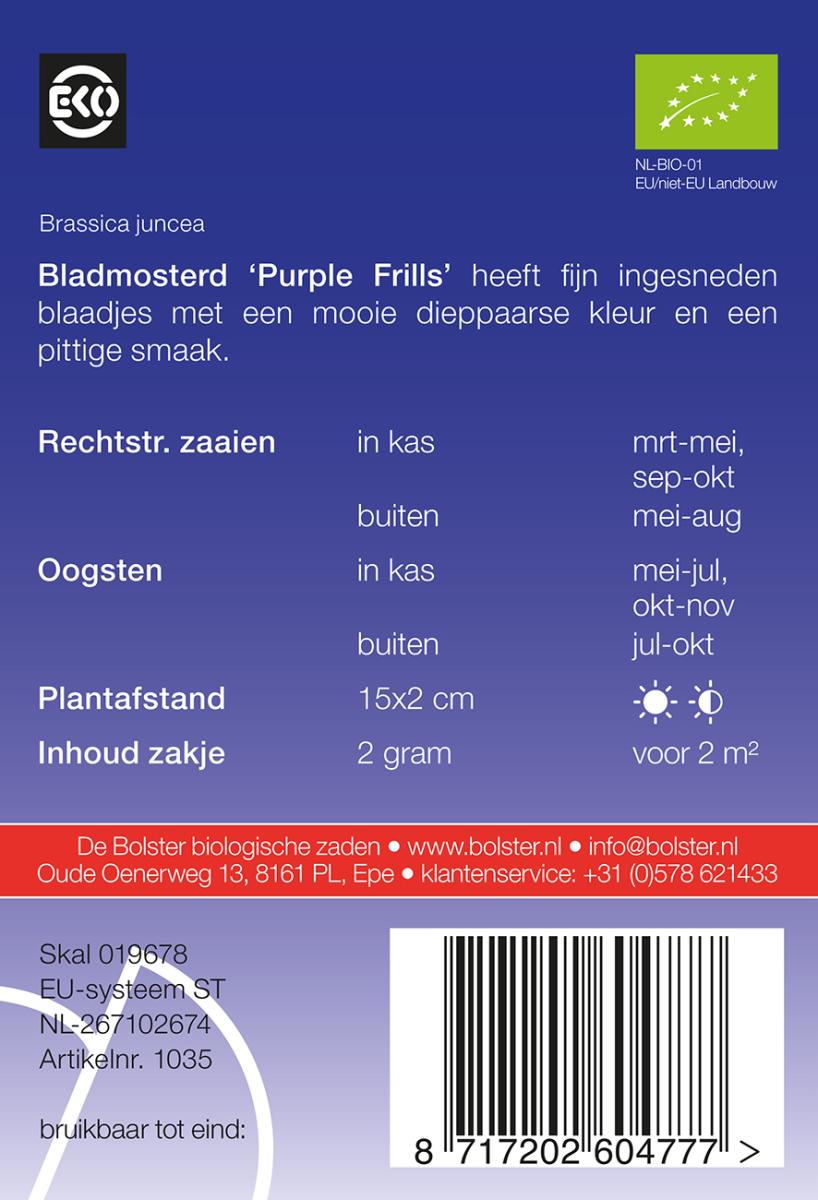 Bladmosterd ‘Purple Frills’  Biologisch - Feggies