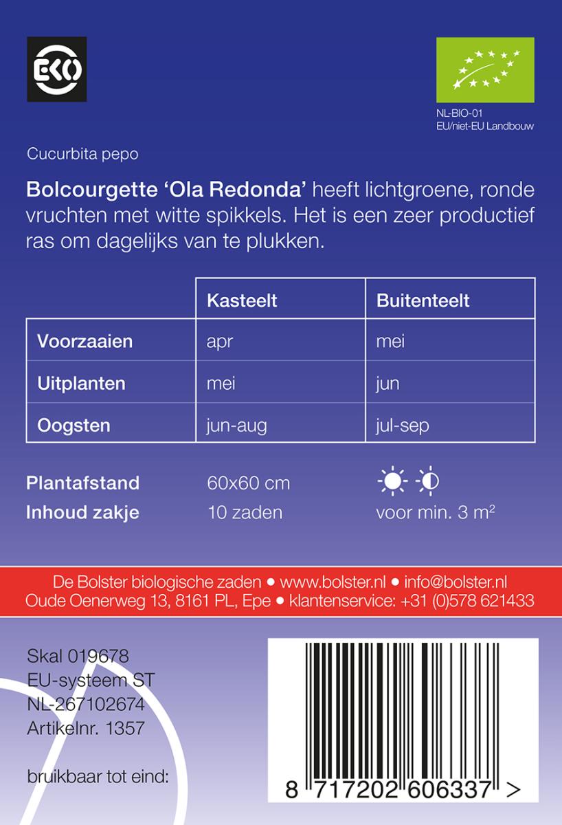 Bolcourgette 'Ola Redonda' Biologisch - Feggies