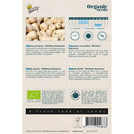 Organic Eetbare Pompoen Waltham Butternut zaden - Feggies