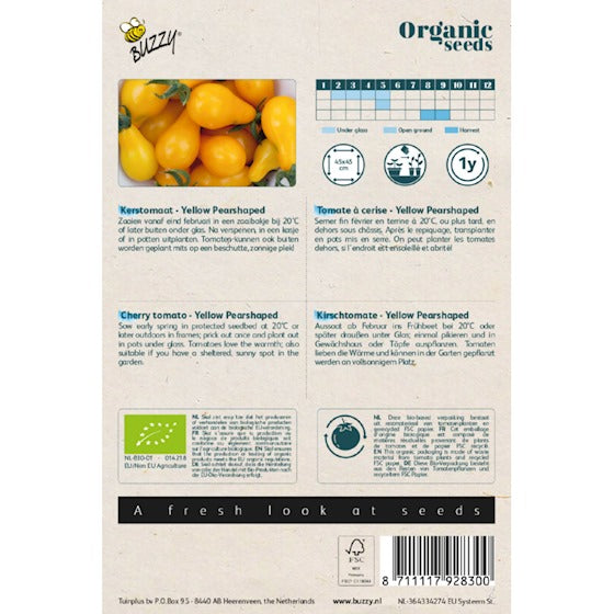 Organic Tomaat Yellow Pearshaped zaden - Feggies