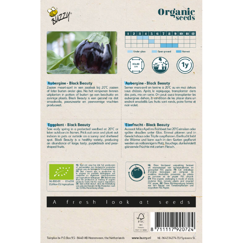 Organic aubergine Black Beauty zaden - Feggies