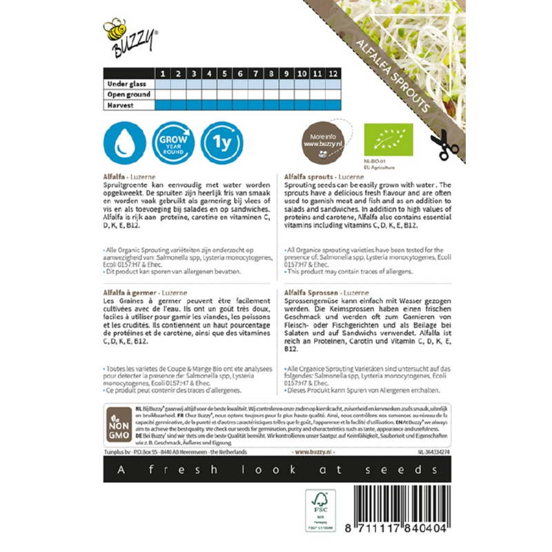 Organic sprouting alfalfa zaden - Feggies